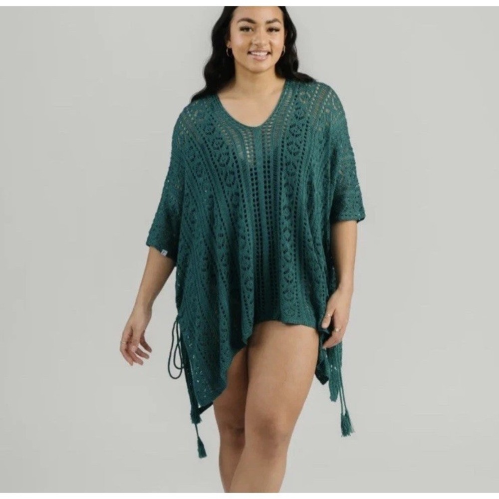 Zyia Active Pacific Knitted Coverup Size XL Crochet Boho Teal Green Womens Short